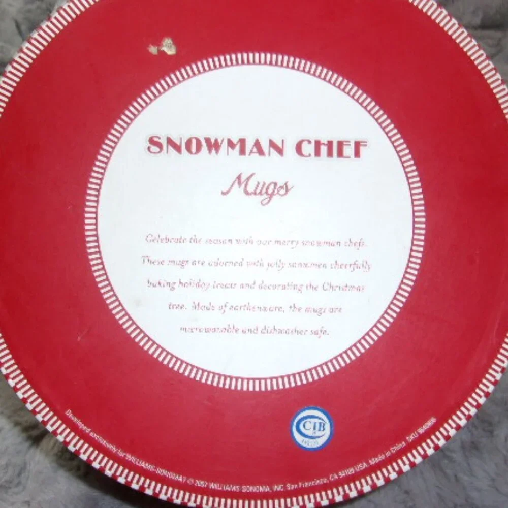 HXS-109 WILLIAMS-SONOMA SNOWMAN CHEF MUGS IN GIFTBOX